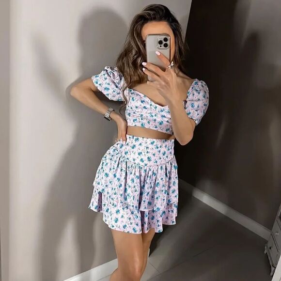 ZARA FLORAL SATIN EFFECT CORSET TOP - Picture 4 of 15